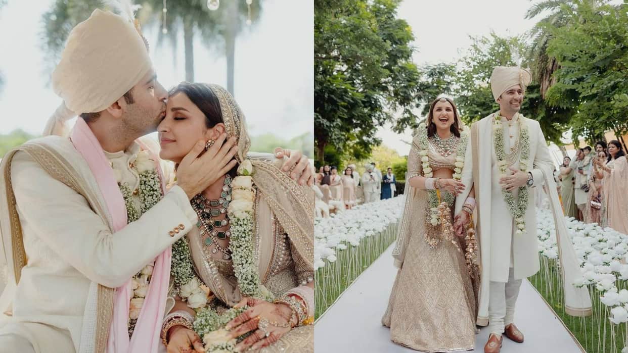 Parineeti Chopra Raghav Chadha wedding Photos couple looked beautiful in white Marriage dress see viral pics