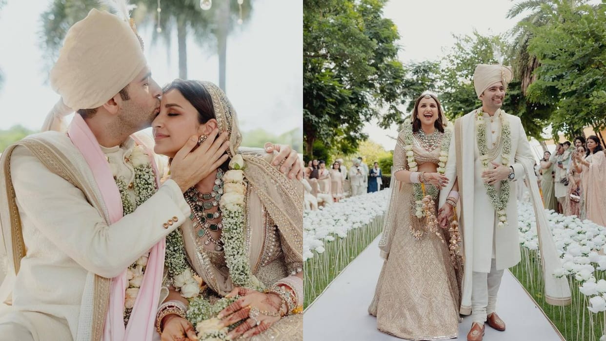 Parineeti Chopra Raghav Chadha wedding Photos couple looked beautiful in white Marriage dress see viral pics
