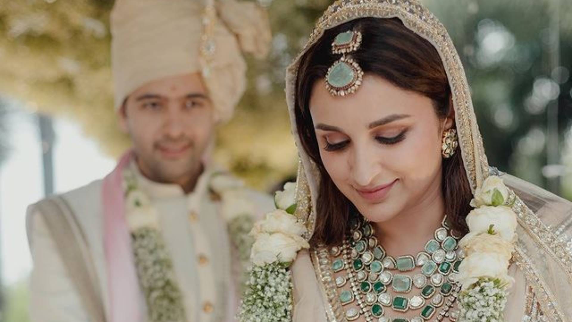 Parineeti Chopra Raghav Chadha wedding Photos couple looked beautiful in white Marriage dress see viral pics