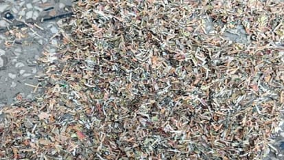 Rampur: Sack fell from the vehicle, clippings of notes worth lakhs were found, villagers gathered in crowd