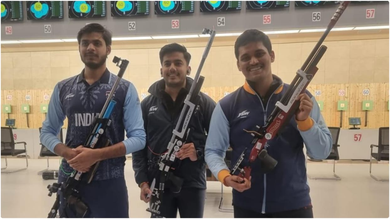 know rudrankksh balasaheb patil, divyansh singh panwar, aishwary pratap singh tomar won gold in asian games