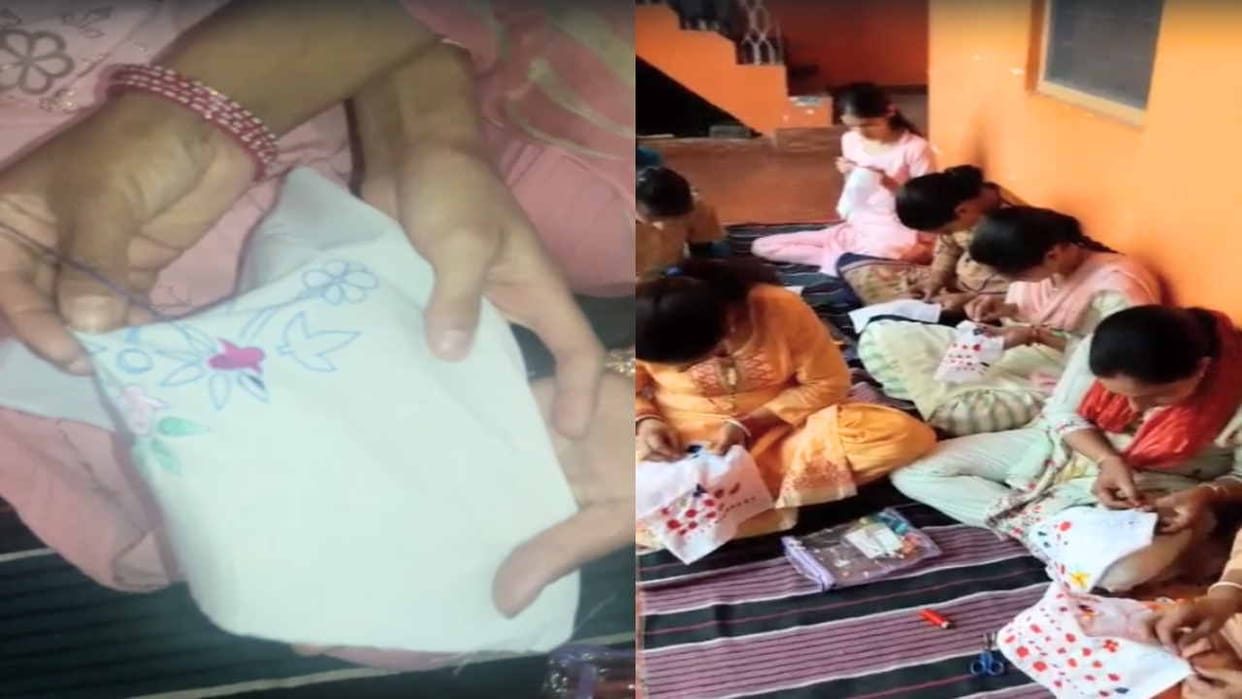 Girls from villages are learning the art of making the world famous Chamba handkerchief.