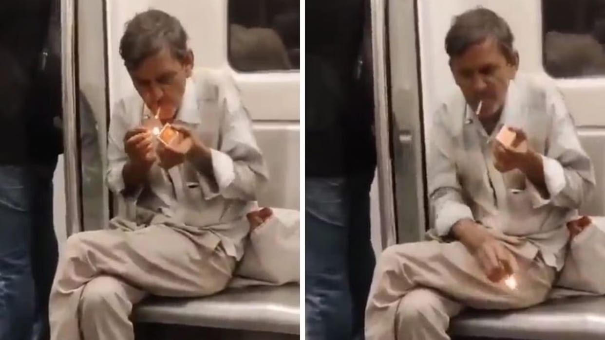 elderly man smokes inside delhi metro coach video goes viral
