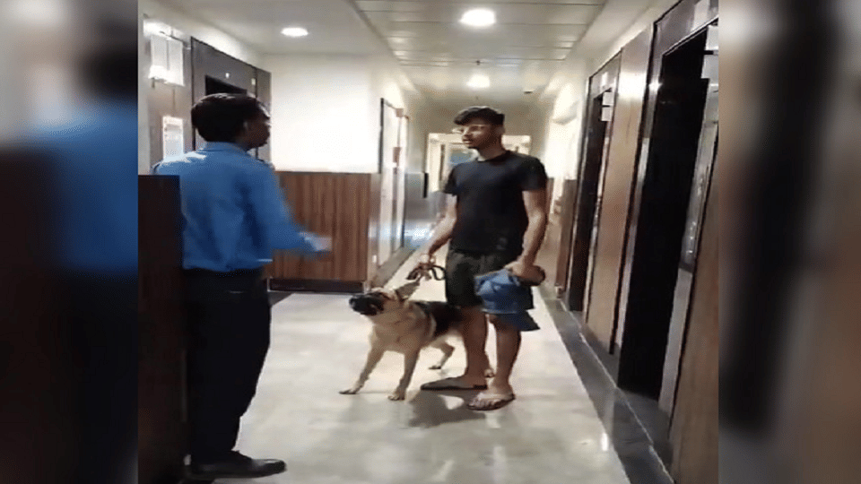 Controversy broke out over a dog being taken in a lift in Greater Noida video viral