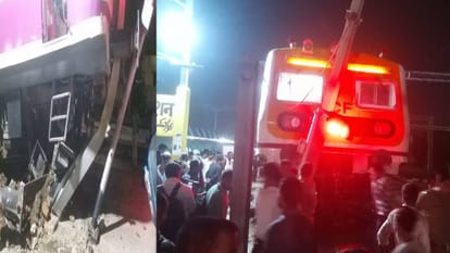 EMU train coming from Ghaziabad left track in Mathura junction and climbed on platform
