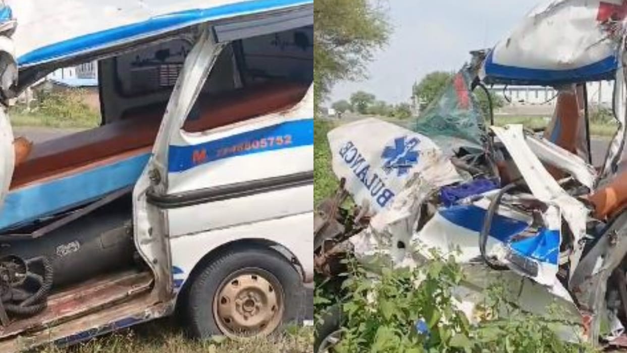 Sagar Ambulance carrying dead body of a child from Bhopal AIIMS to Sagar collided with a trolley woman And dri