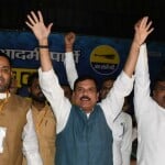 लखनऊ में आयोजित कार्यकर्ता समागम में आप नेता संजय सिंह।
