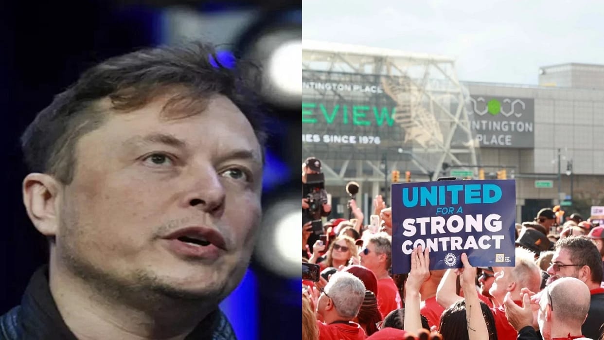 Tesla Inc. CEO Elon Musk reacts on United Auto Workers union strike in Detroit US
