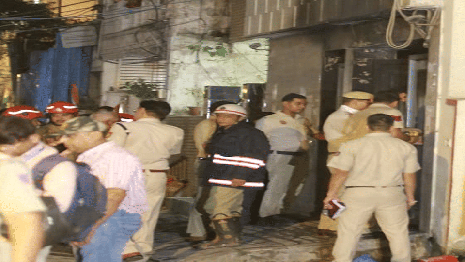 Photos of massive fire in PG of Mukherjee Nagar in Delhi