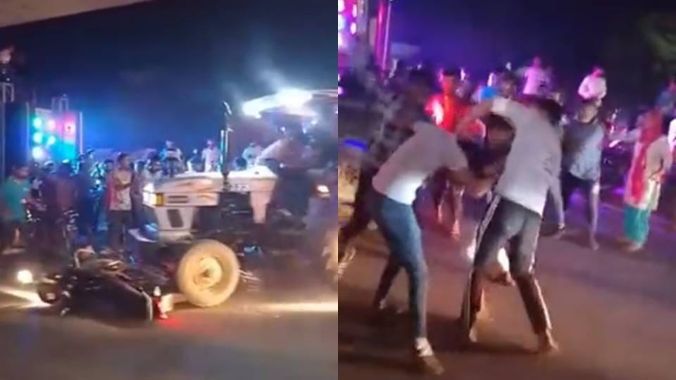 Tractor hits bike fierce fight between two parties