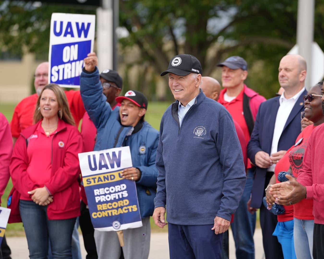 US President Joe Biden meets workers of United Auto Workers Union on strike against Ford, GM and Stellantis