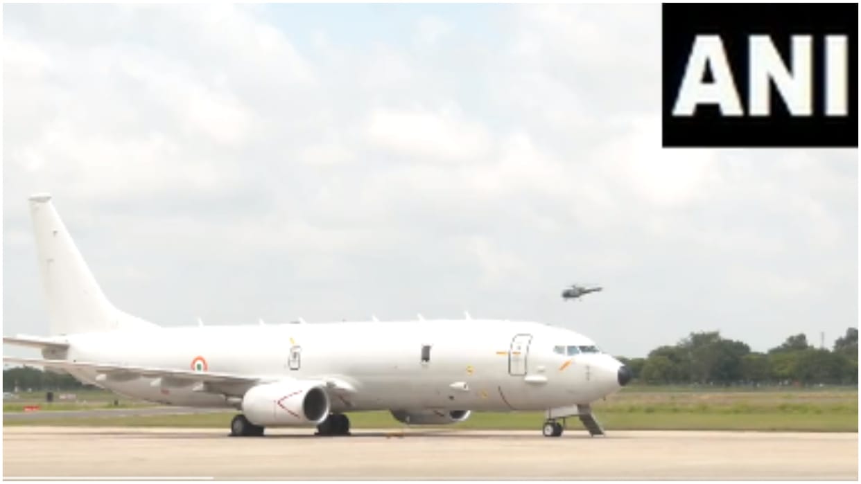 Visual of P-8I Anti-Submarine Warfare & maritime surveillance aircraft from naval air base INS Rajali