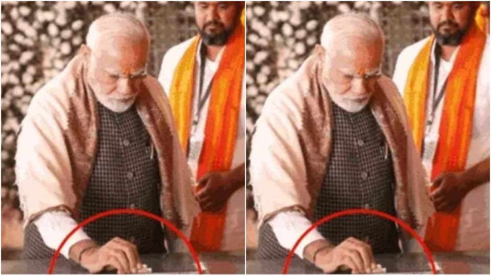 तस्वीरों में दानपात्र में नोट डालते हुए दिखाई दे रहे हैं पीएम मोदी।
