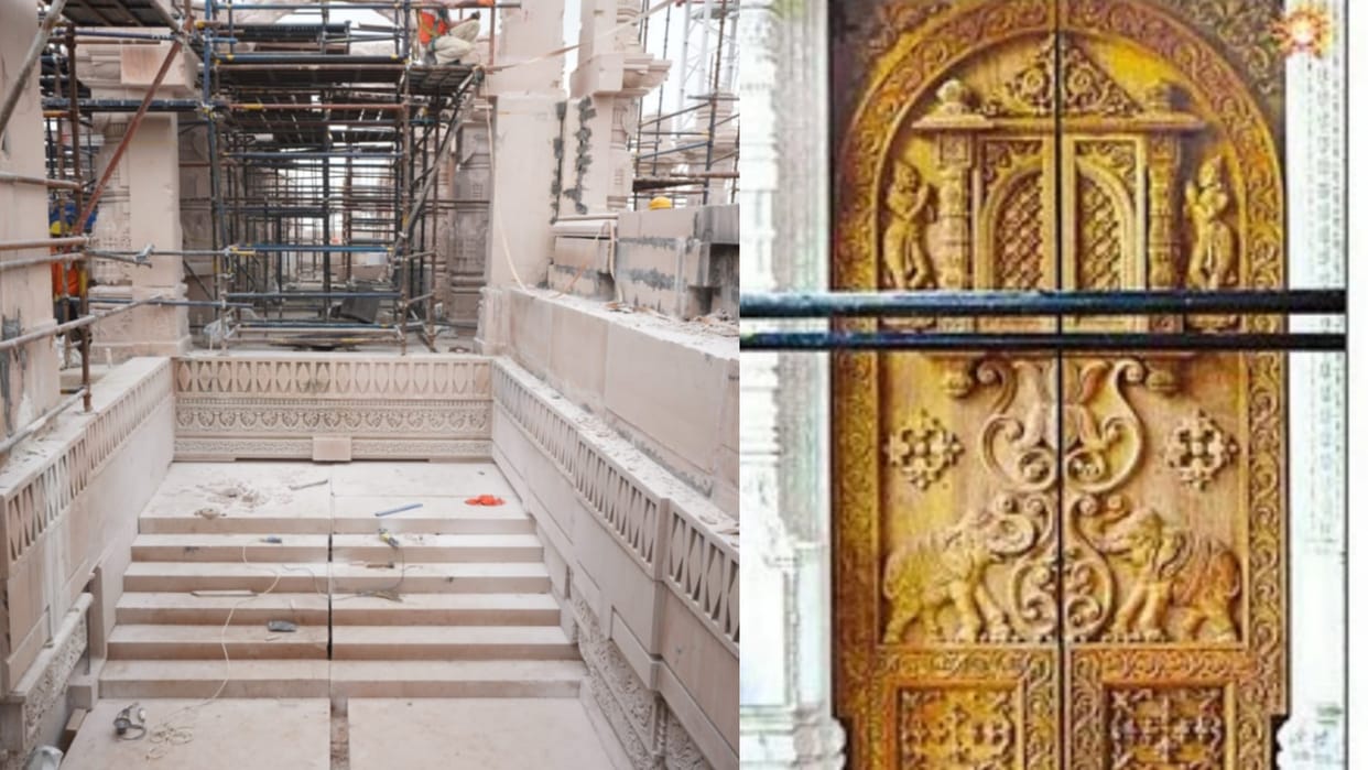 Pics of stairs and doors of Ram temple in AYodhya.