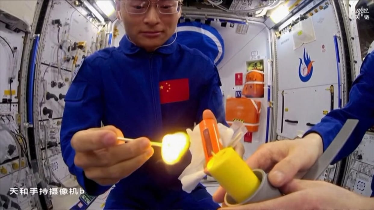 Space News: Watch Chinese astronauts light a match on Tiangong space station video