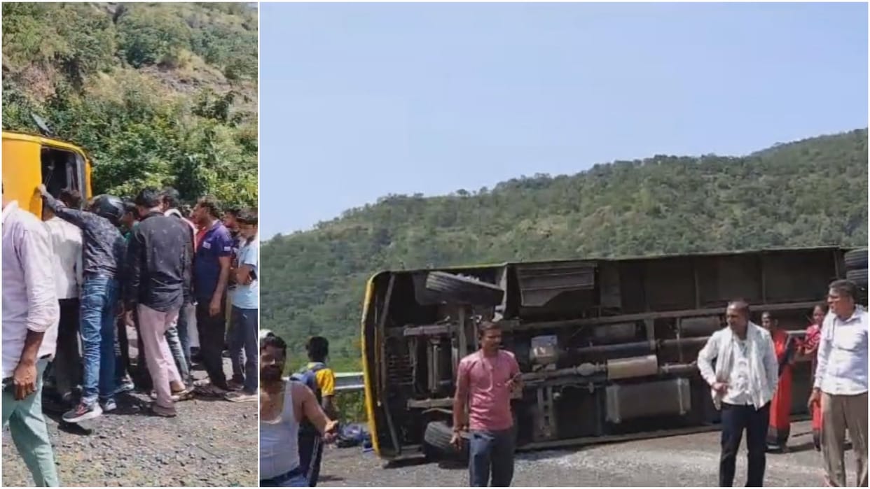 A bus filled with school children going to picnic in Khargone overturned; 28 children injured