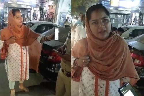Woman upset after policemen made video, fierce altercation, ruckus during traffic jam in Kanpur