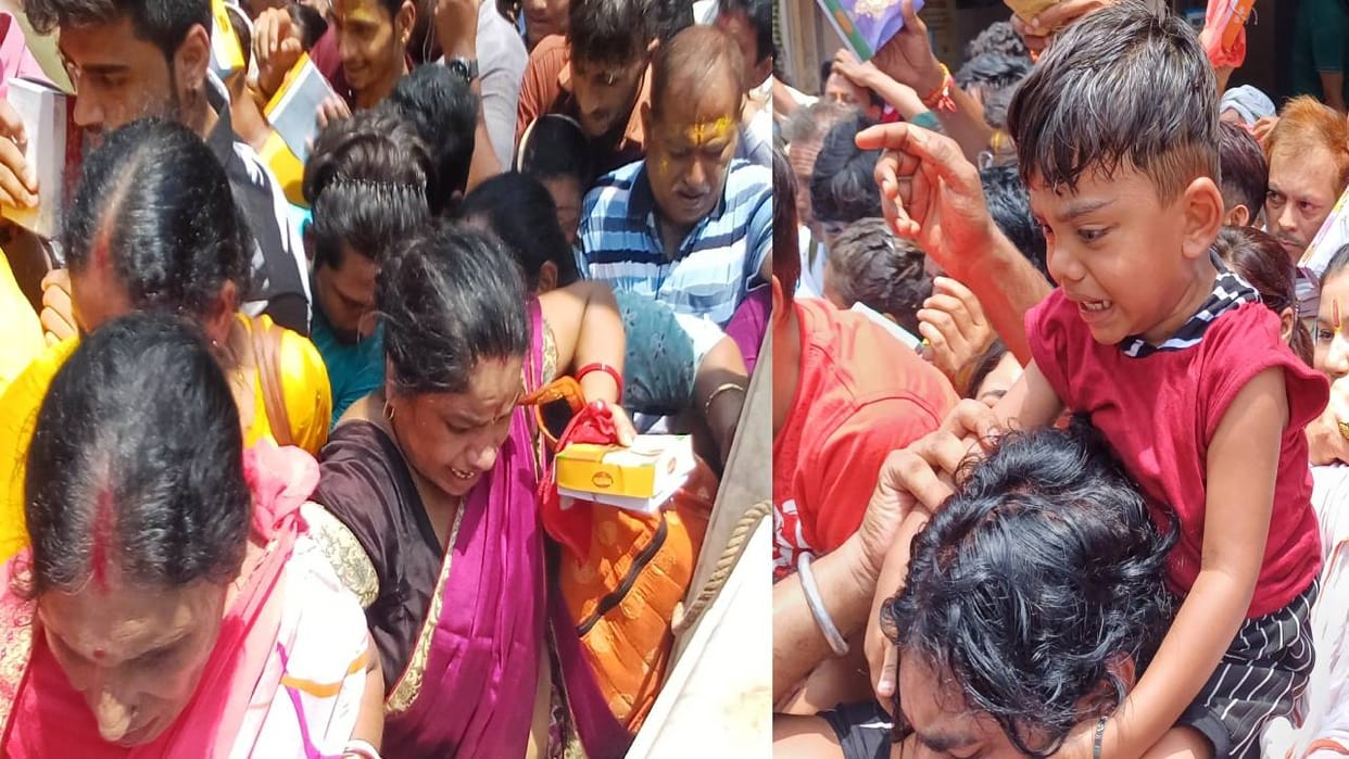 Crowd of devotees gathered for darshan at Banke Bihari temple in Vrindavan