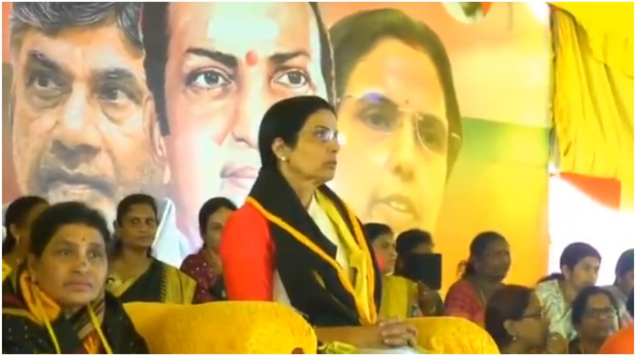 Nara Bhuvaneshwari along with party supporters sit on a hunger strike against the arrest of Chandrababu Naidu