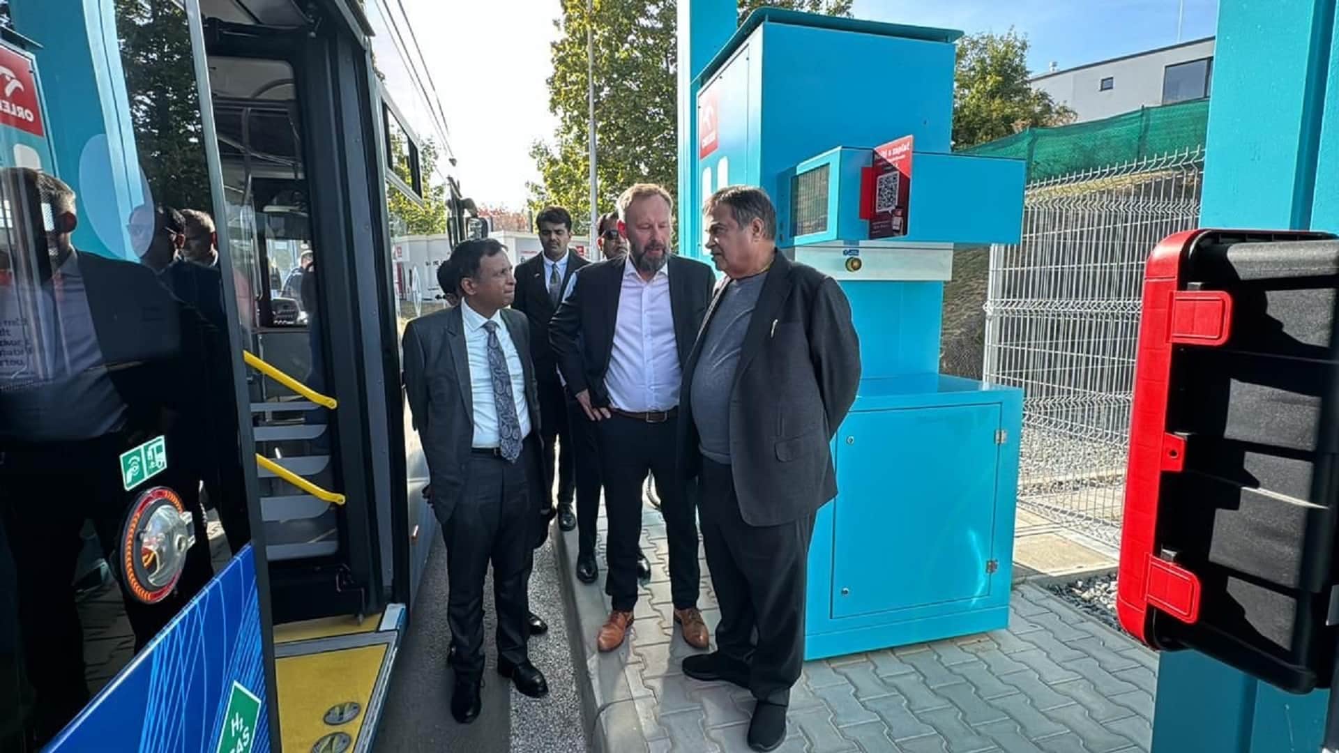 Union Minister Nitin Gadkari test drive Hydrogen Bus by Skoda in Prague Czech Republic