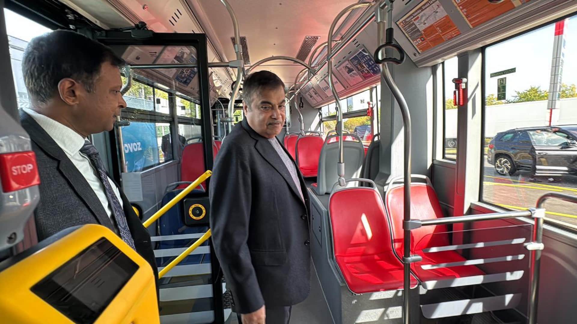 Union Minister Nitin Gadkari test drive Hydrogen Bus by Skoda in Prague Czech Republic