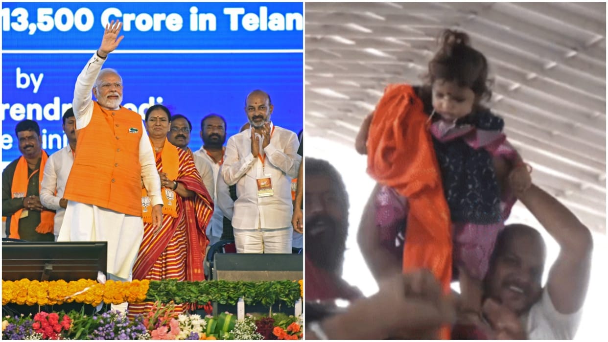 Prime Minister Narendra Modi shared love and blessings to little girl in telangana rally