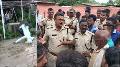 गुस्साए ग्रामीणों को समझाती घटनास्थल पर पहुंची पुलिस
