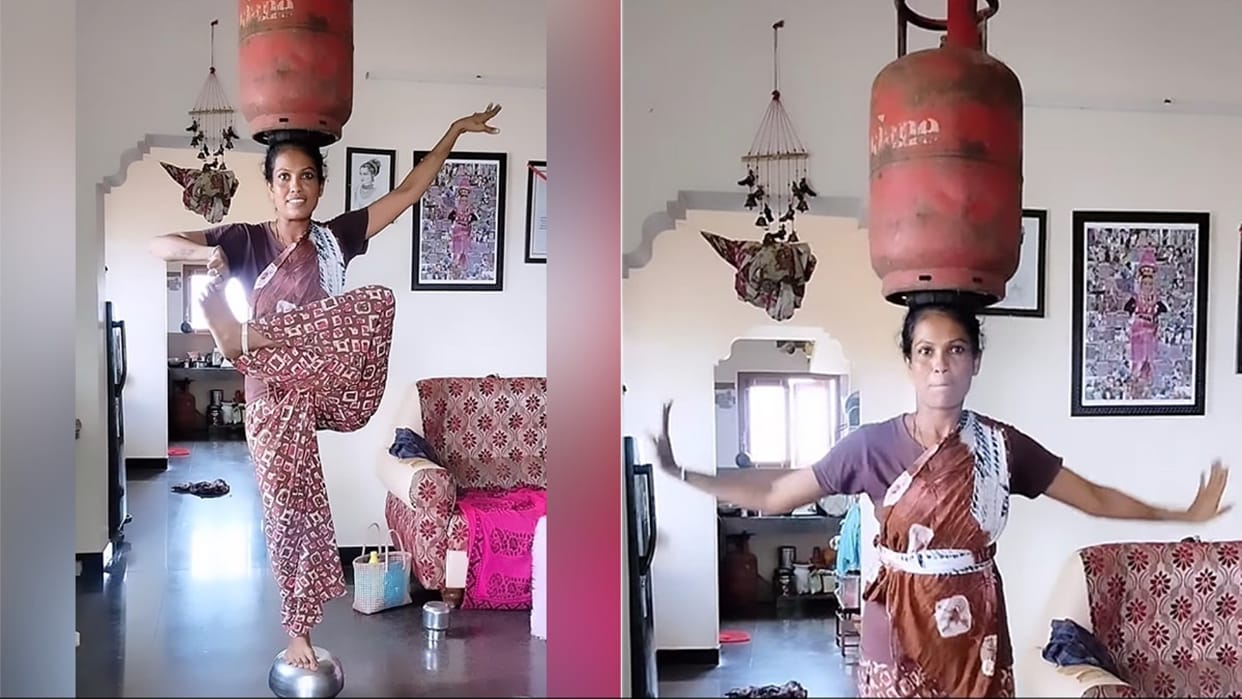 Woman Dancing With A Cylinder On Her Head Video Goes Viral