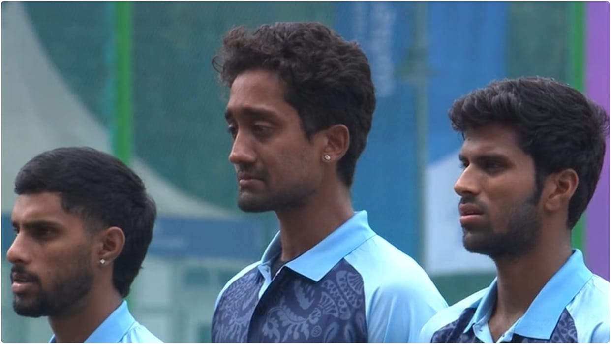 R Sai kishore turned Emotional during national Anthem in his Debut match Against nepal in Asian Games 2023