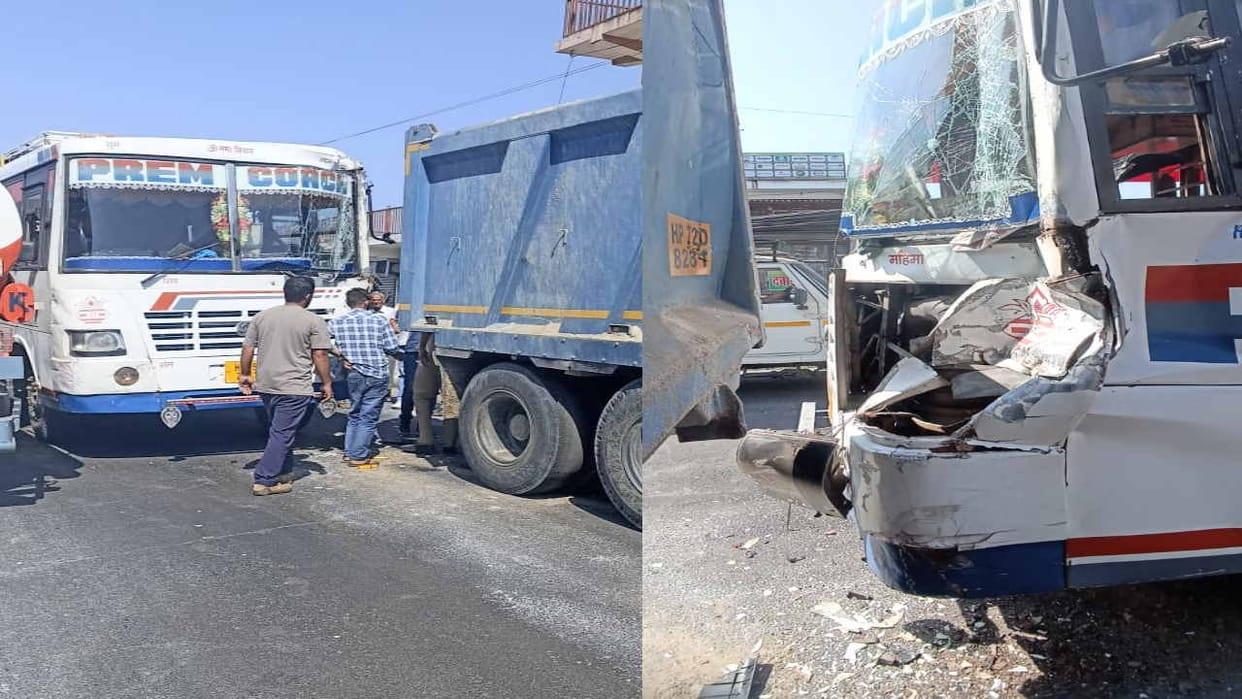 Road Accident Hamirpur: Collision between private bus and truck in Bhakaredi, four people injured