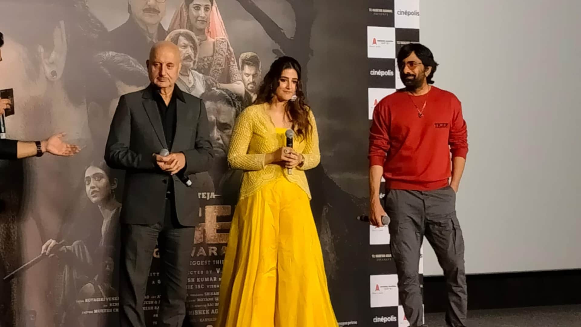 Tiger Nageswara Rao Trailer Launch Event Ravi Teja Nupur Sanon Anupam Kher Vamsi Talks about upcoming Film
