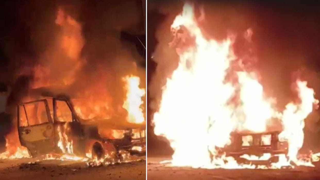 Fire broke out in a moving car near Kiratpur Sahib
