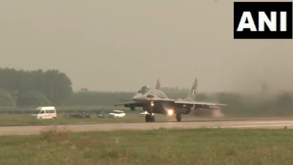 Indian Air Force MiG-29 fighter jets from 28 squadrons return from Exercise Bright Star in Egypt at Adampur
