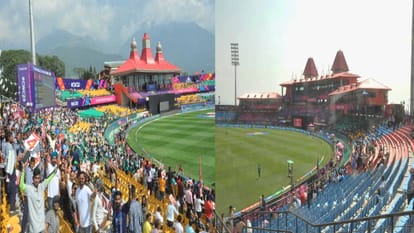धर्मशाला: विश्वकप के पहला मैच में दर्शक कम... और बल्ले से भी कम बरसे रन, इस बार बहुत कम नजर आया रोमांच Dharamshala: Less spectators in the first match of the World Cup...and less runs scored from the bat