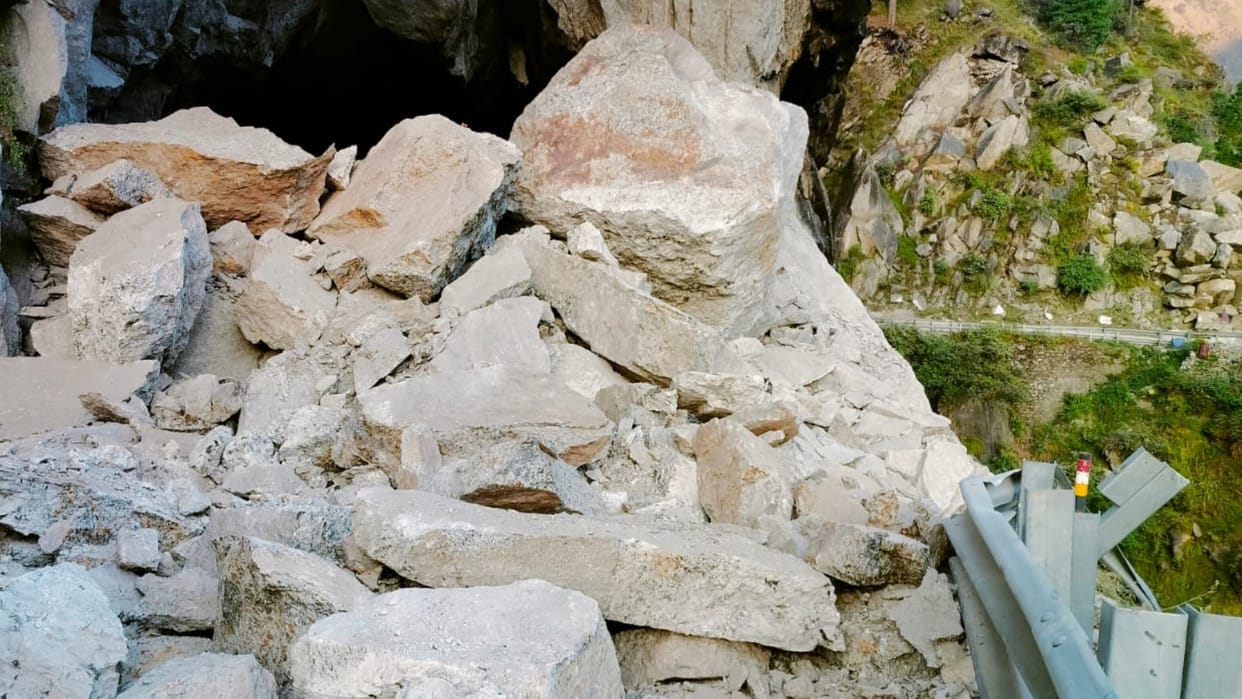 Massive Landslide near Chaura Tunnel Kinnaur National Highway Five Blocked