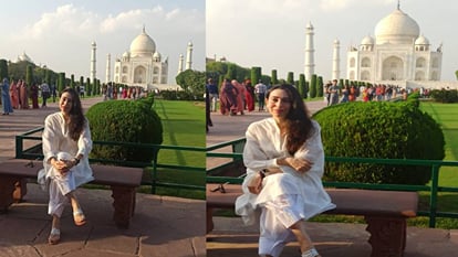 Film actress Karisma Kapoor reached Agra and visited Taj Mahal