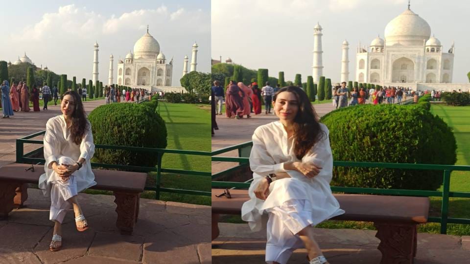 Film actress Karisma Kapoor reached Agra and visited Taj Mahal