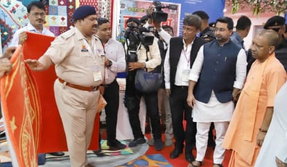 Our government talks less and works more CM Yogi Adityanath attack on opposition in Bhadohi Carpet expo