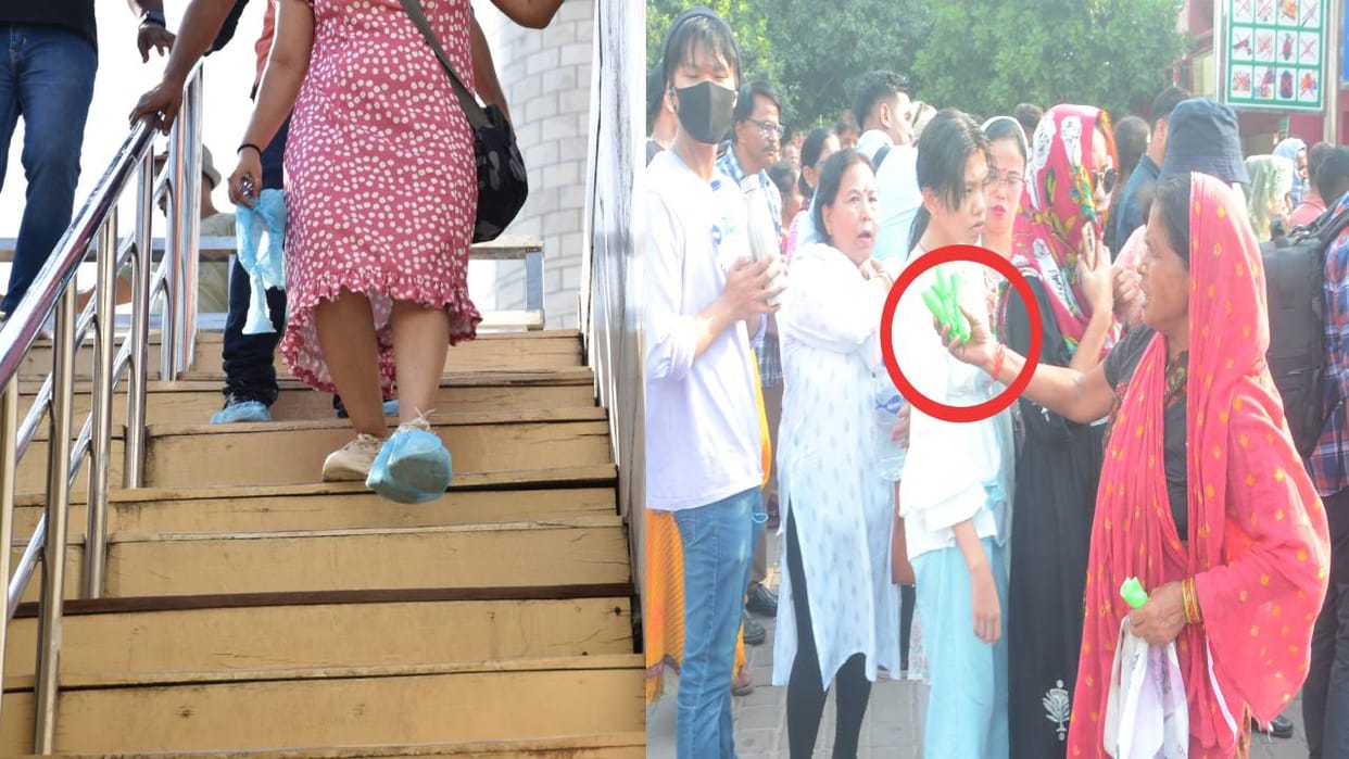 Old shoe covers are being sold at eastern and western gates of Taj Mahal in Agra