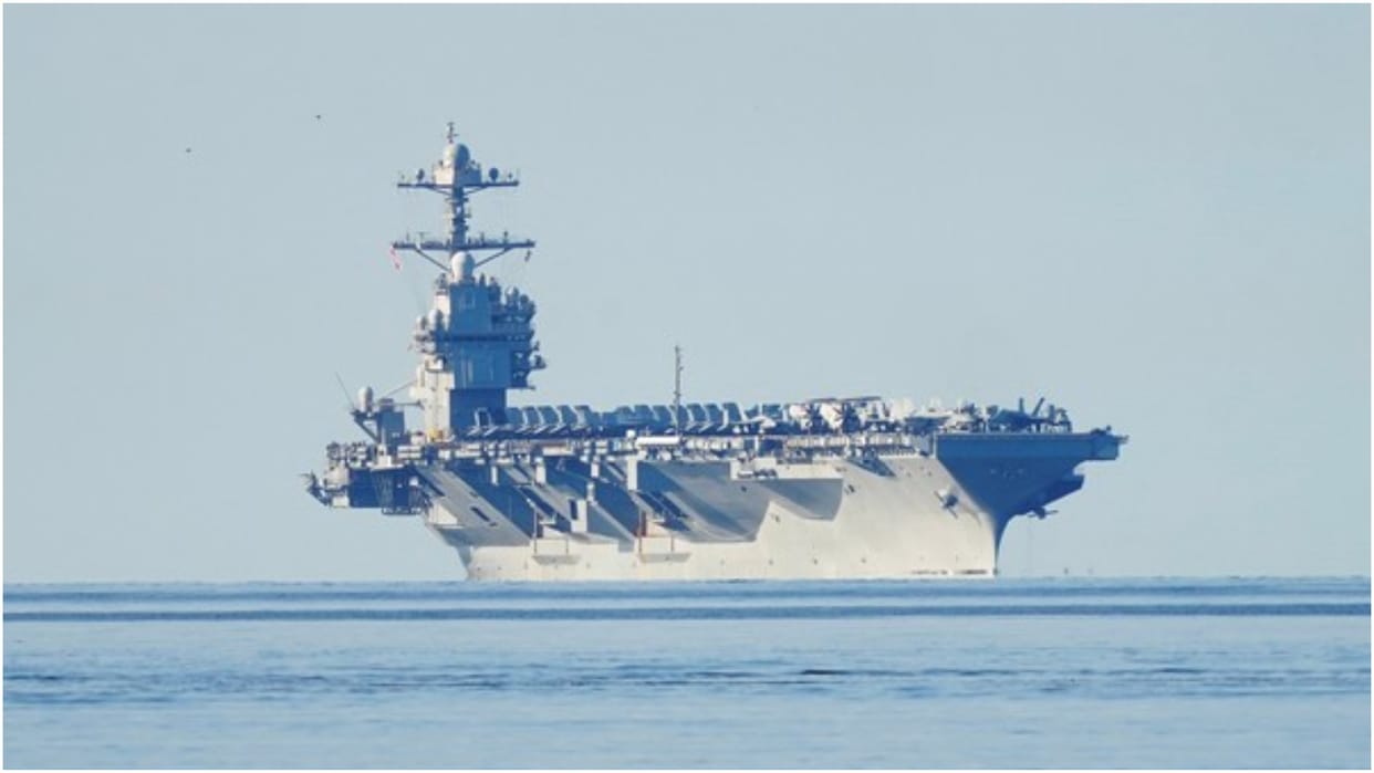 Israel Hamas War US navy aircraft carrier USS Gerald Ford arrives in Eastern Mediterranean sea
