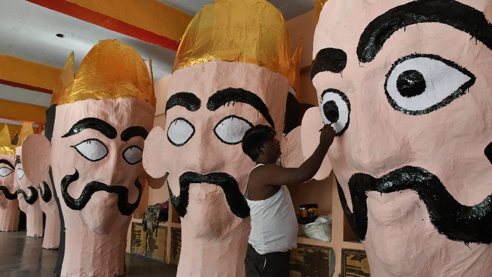 Artisans of Muslim community preparing effigies on Dussehra 2023 in Chandigarh