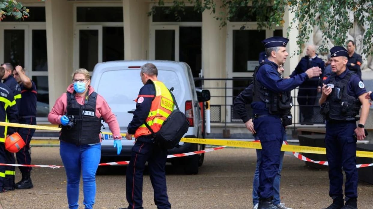 A teacher has been stabbed to death after raising religious slogans in a school in France.
