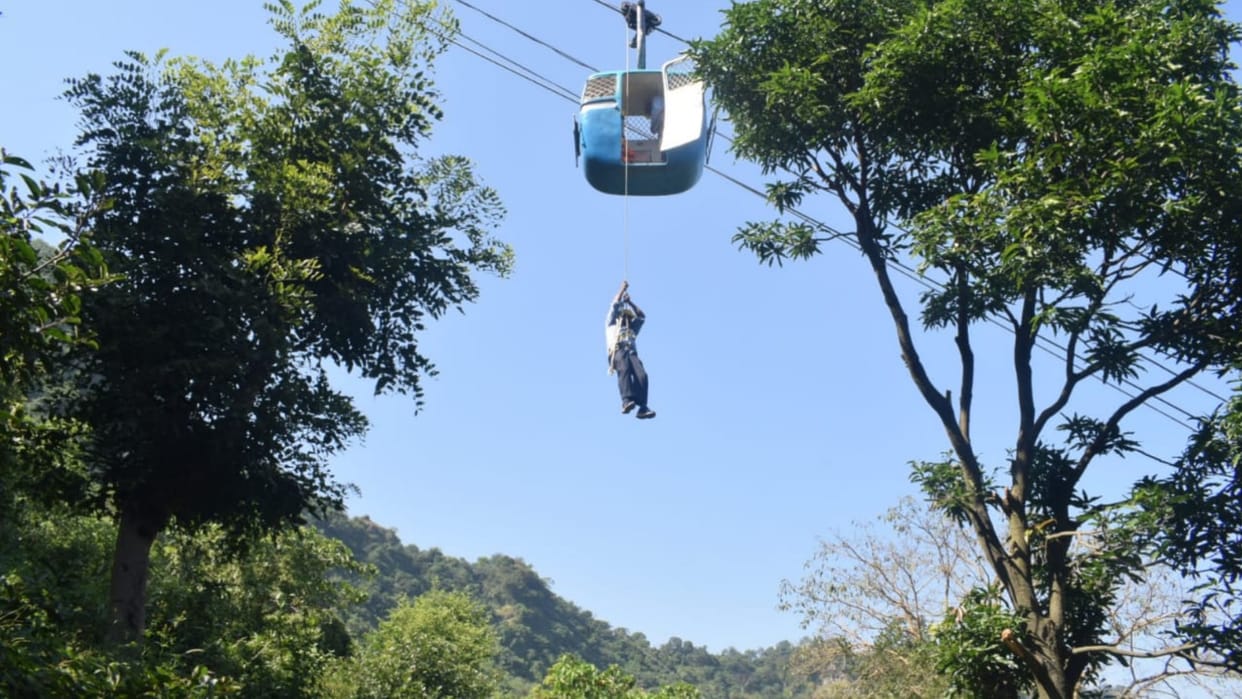 mockdrill in bilaspur two devotees rescue from ropeway trolly
