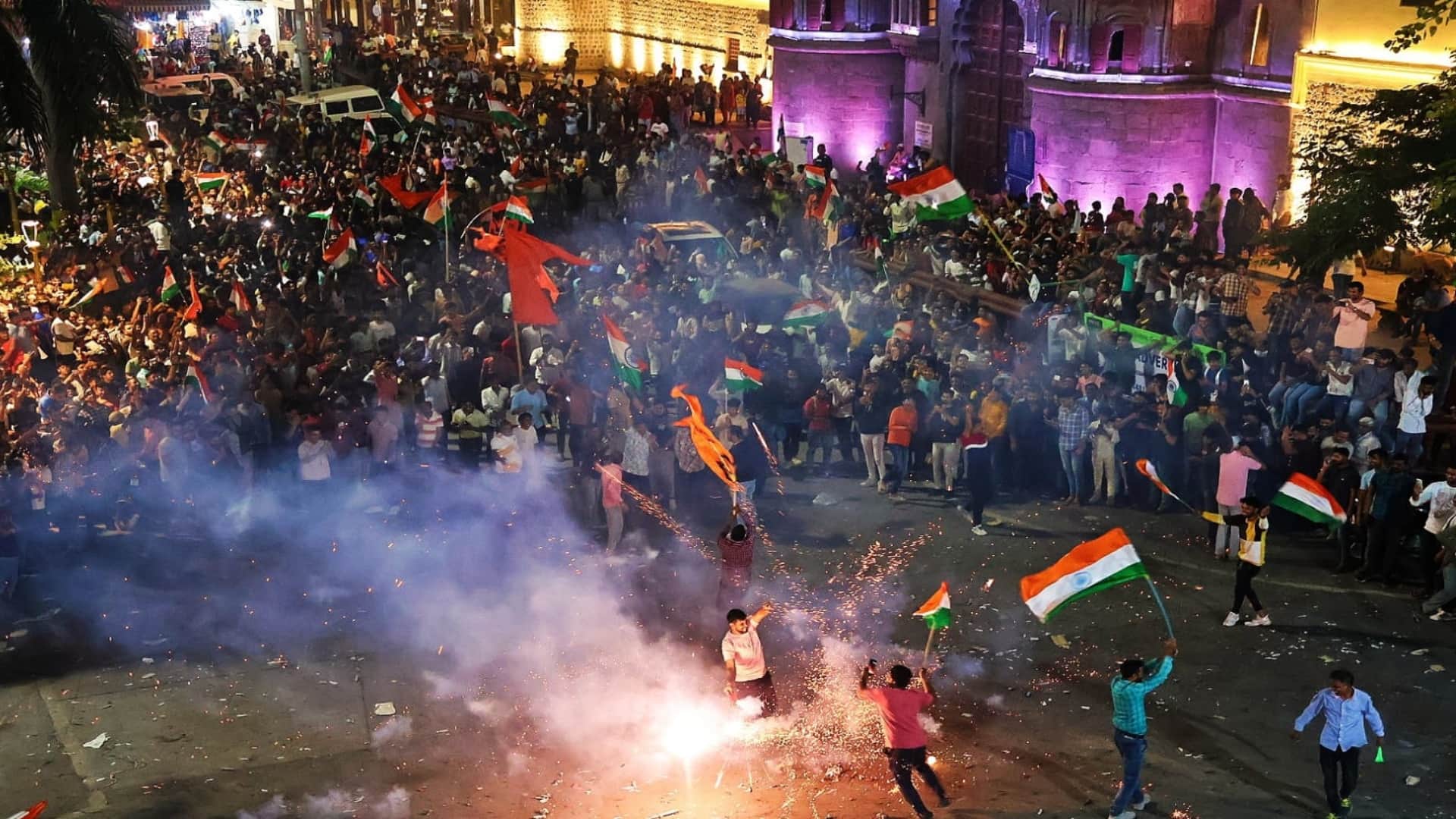 IND vs PAK World Cup 2023 Thousands of tricolor flags waved at Rajwada in celebration of India victory