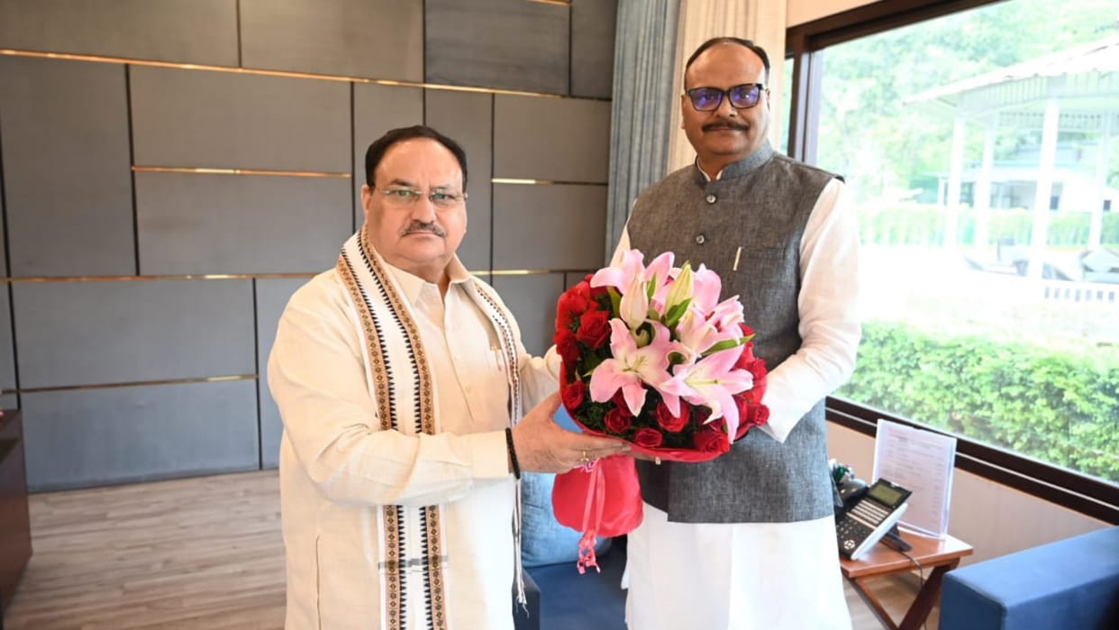 Deputy CM Brajesh Pathak meets to national president JP Nadda.