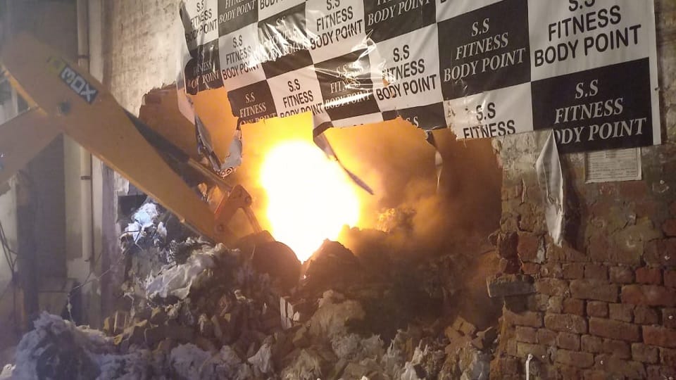 massive fire broke out in a cotton warehouse