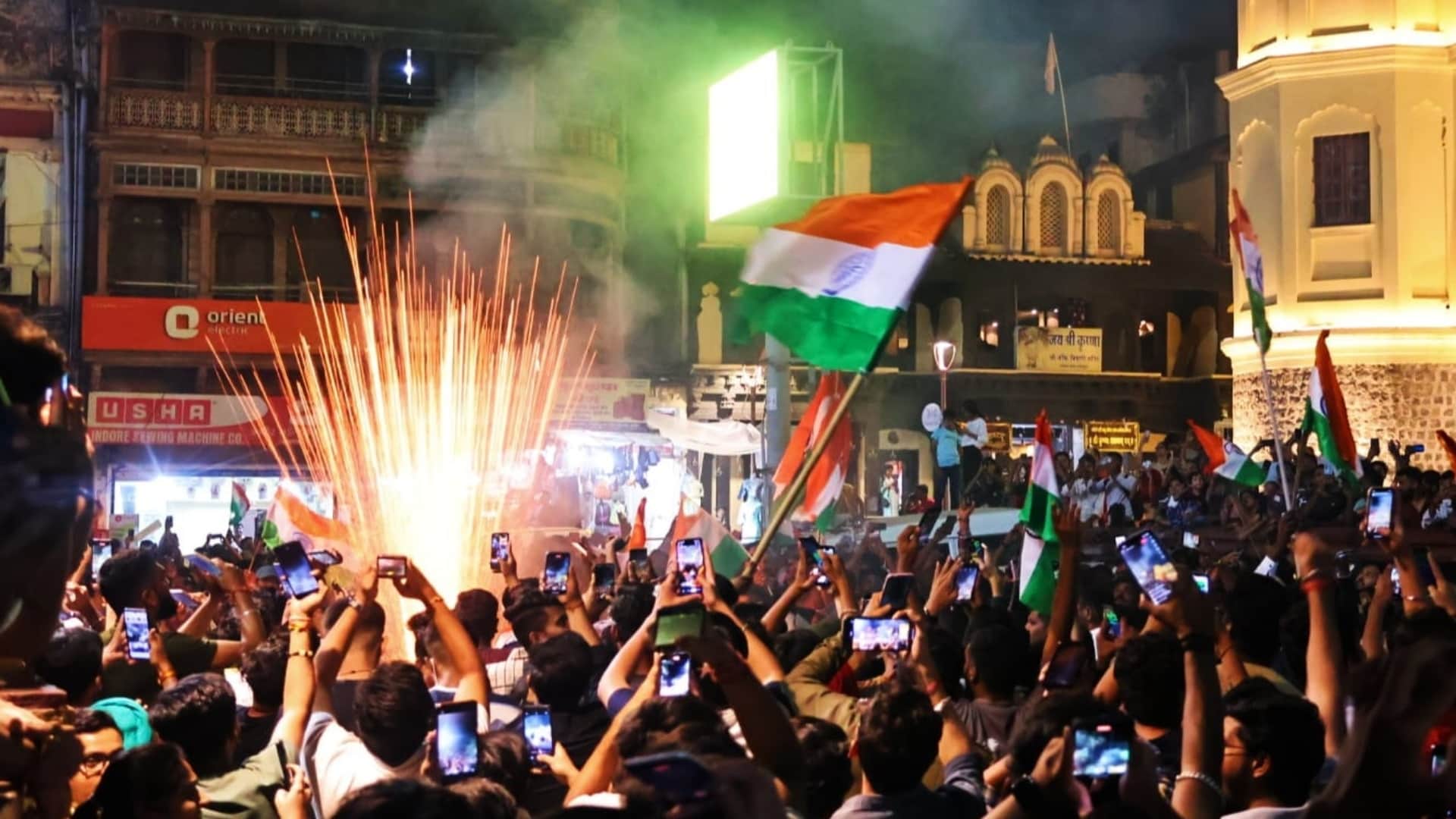 IND vs PAK World Cup 2023 Thousands of tricolor flags waved at Rajwada in celebration of India victory
