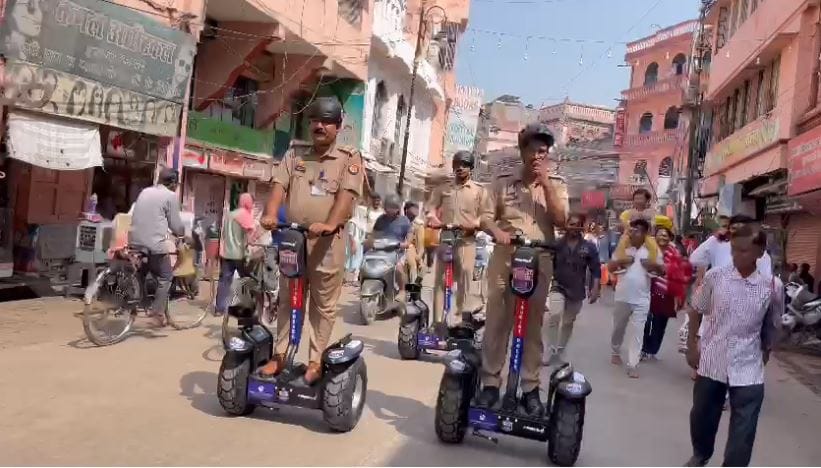 Police patrolled tourist station with self balancing electric scooter in varanasi