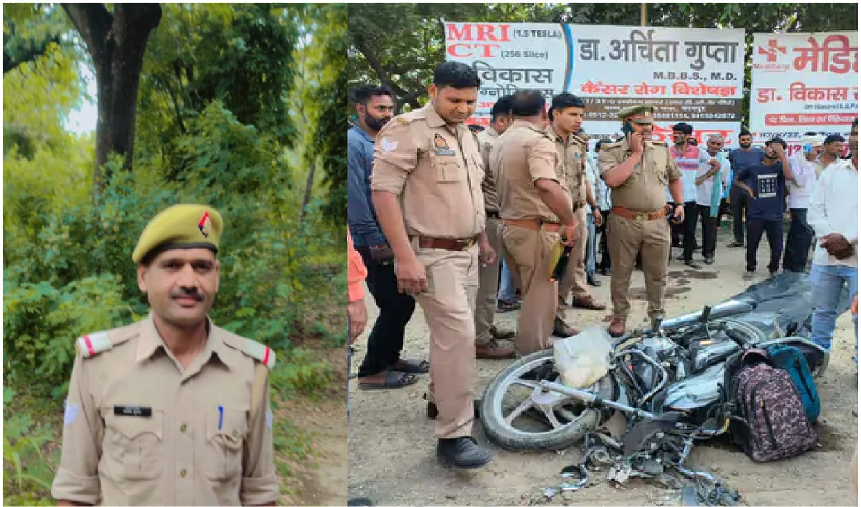Havoc of high speed, Dumper hits and crushes bike rider, head constable returning from duty and his companion