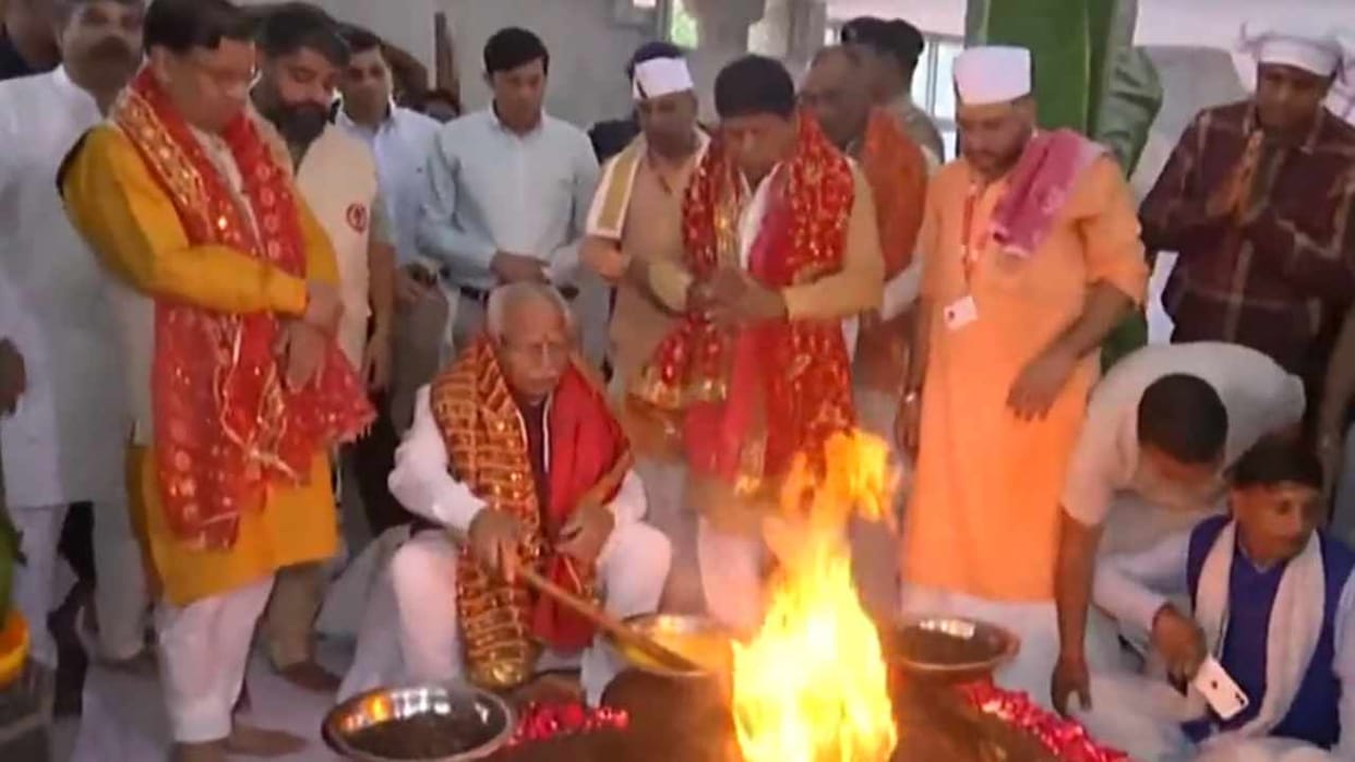 Haryana CM Manohar Lal along with Gian Chand Gupta offers prayers at Mata Mansa Devi Temple